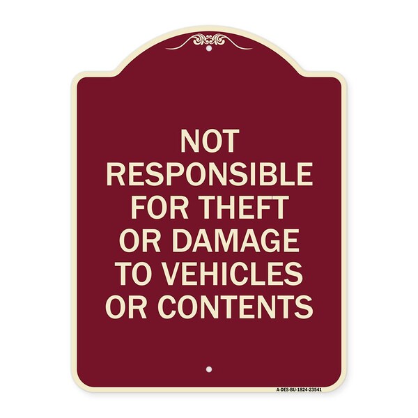 Signmission Not Responsible for Theft or Damage to Vehicles or Contents Heavy-Gauge Alum, 24" H, BU-1824-23541 A-DES-BU-1824-23541 - main